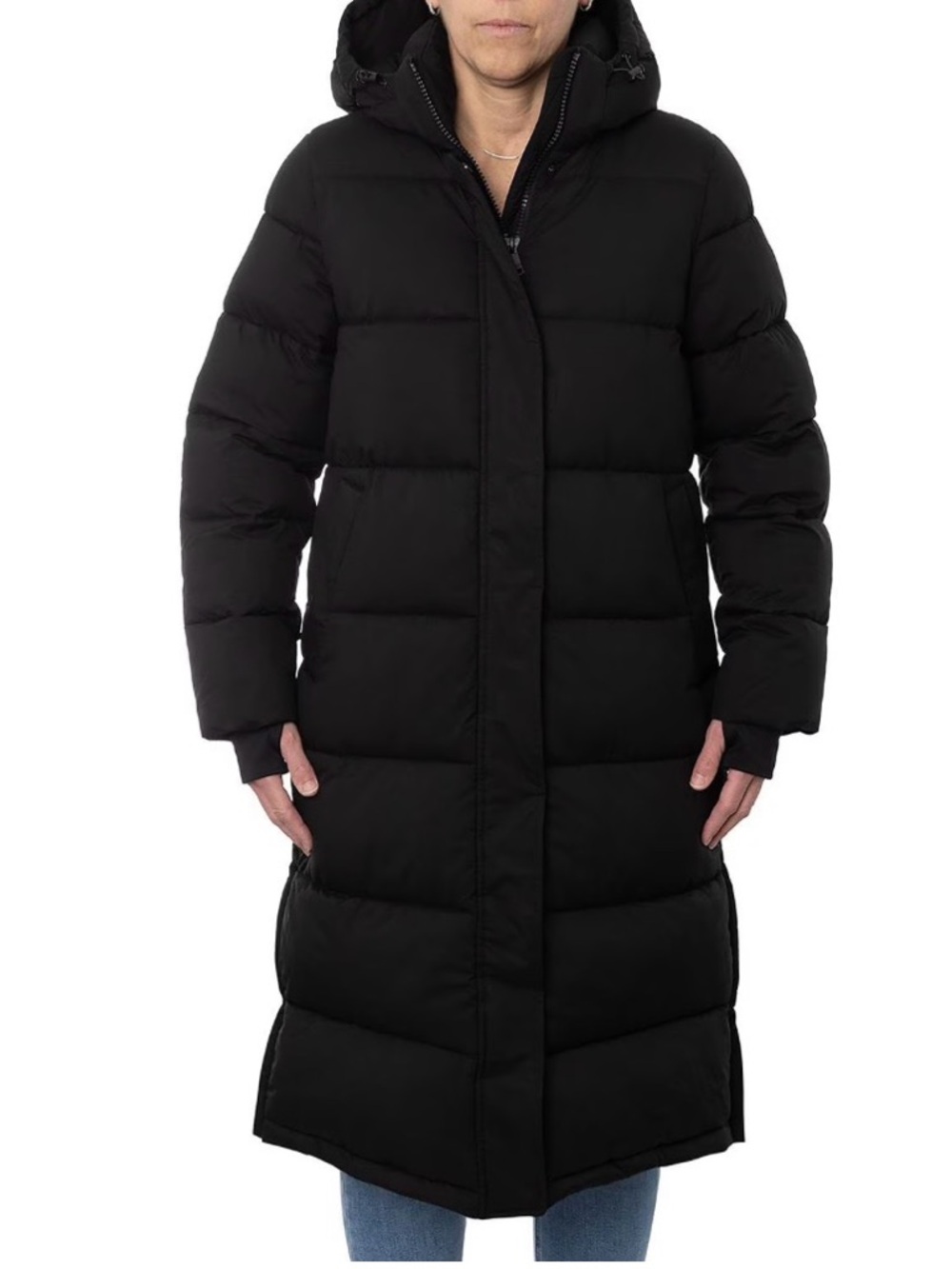 London Fog Women's Long Black Hooded Puffer Coat